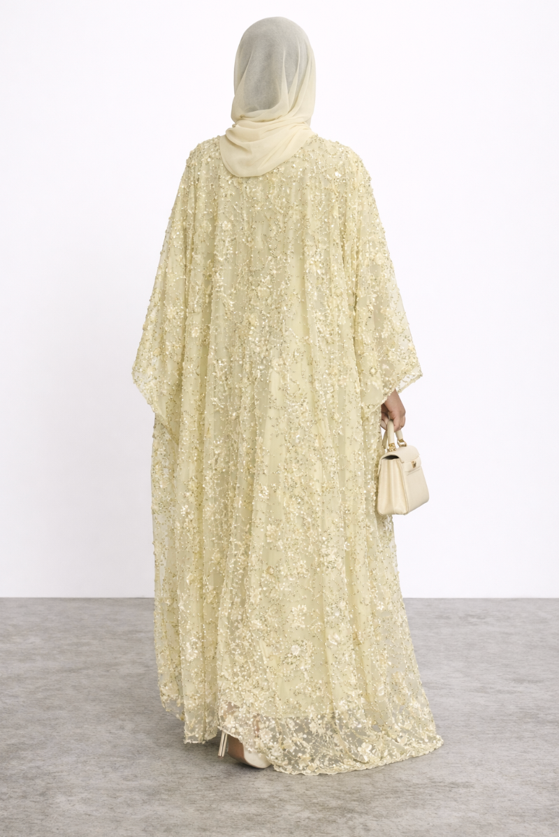 Pastel Yellow Sequin Abaya